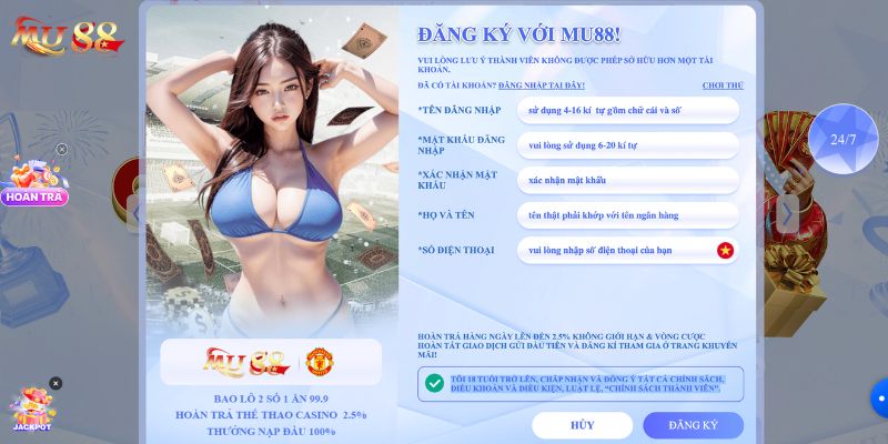 Điền đầy đủ thông tin vào biểu mẫu đăng ký Mu88