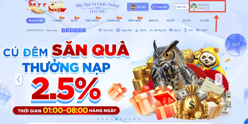 Giao diện khi đăng ký Mu88 thành công