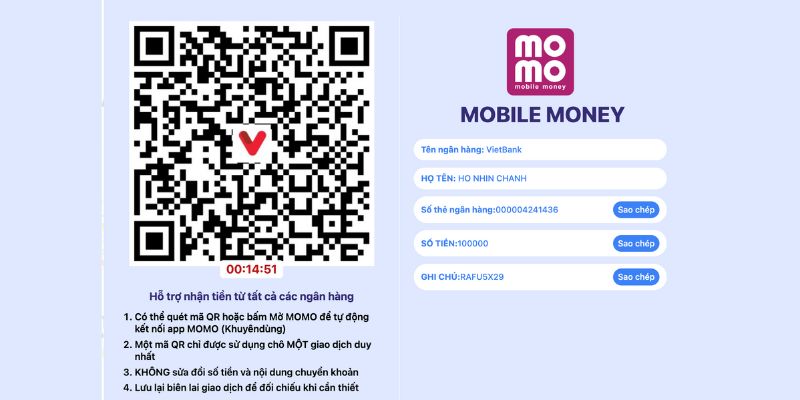 Hướng dẫn nạp tiền online qua ví Momo