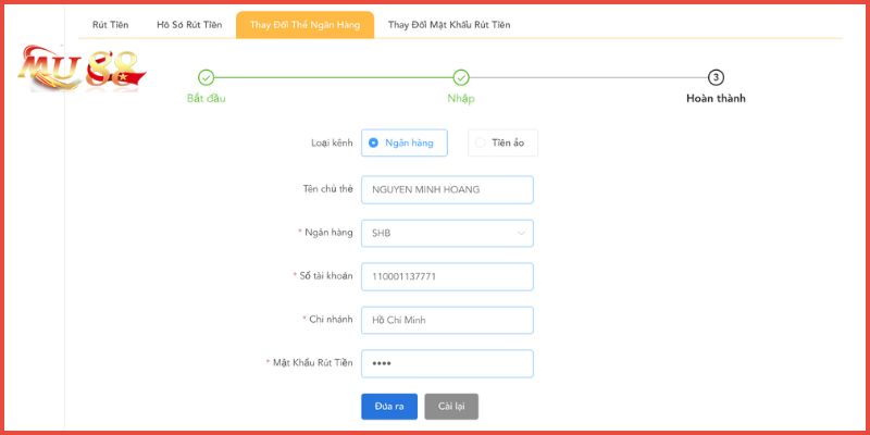 Thêm tài khoản ngân hàng trước khi rút tiền